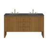 Hudson 60" Double Vanity, Honey Oak w/ 3 CM Parisien Bleu Silestone Top
