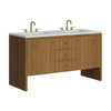 Hudson 60" Double Vanity, Honey Oak w/ 3 CM Ethereal Noctis Silestone Top w/FreePower Wireless Charger