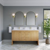 Hudson 60" Double Vanity, Light Natural Oak w/ Single Hole 3 CM White Zeus Top & Backsplash