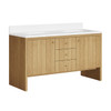 Hudson 60" Double Vanity, Light Natural Oak w/ Single Hole 3 CM White Zeus Top & Backsplash