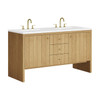 Hudson 60" Double Vanity, Light Natural Oak w/ 3 CM White Zeus Top