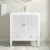 Myrrin 30" Single Vanity, Bright White w/ Single Hole 3 CM White Zeus Silestone Top and Matching Backsplash