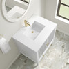 Myrrin 30" Single Vanity, Bright White w/ Single Hole 3 CM White Zeus Silestone Top and Matching Backsplash