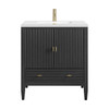Myrrin 30" Single Vanity, Carbon Oak w/ Single Hole 3 CM White Zeus Silestone Top and Matching Backsplash