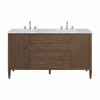 Myrrin 60" Double Vanity, Mid Century Walnut w/ 3 CM Carrara White Marble Top