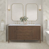 Myrrin 60" Double Vanity, Mid Century Walnut w/ 3 CM Carrara White Marble Top