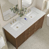 Myrrin 60" Double Vanity, Mid Century Walnut w/ 3 CM Eternal Jasmine Pearl Silestone Top w/FreePower Wireless Charger