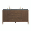 Myrrin 60" Double Vanity, Mid Century Walnut w/ 3 CM Parisien Bleu Silestone Top w/FreePower Wireless Charger