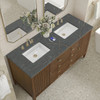 Myrrin 60" Double Vanity, Mid Century Walnut w/ 3 CM Parisien Bleu Silestone Top w/FreePower Wireless Charger