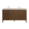 Myrrin 60" Double Vanity, Mid Century Walnut, w/ 3 CM Siberian Silestone Top w/FreePower Wireless Charger