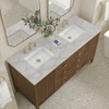 Myrrin 60" Double Vanity, Mid Century Walnut w/ 3 CM Victorian Silver Silestone Top w/FreePower Wireless Charger