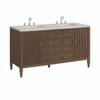 Myrrin 60" Double Vanity, Mid Century Walnut w/ 3 CM Victorian Silver Silestone Top w/FreePower Wireless Charger