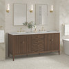 Myrrin 72" Double Vanity, Mid Century Walnut w/ 3 CM Eternal Jasmine Pearl Silestone Top w/FreePower Wireless Charger