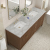 Myrrin 72" Double Vanity, Mid Century Walnut w/ 3 CM Victorian Silver Silestone Top w/FreePower Wireless Charger