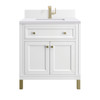 Chicago 30" Single Vanity, Glossy White, w/ Single Hole 3CM White Zeus Silestone® Top & Backsplash