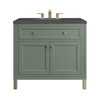 Chicago 36" Single Vanity, Smokey Celadon, w/ 3 CM Charcoal Soapstone Silestone® Top