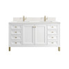 Chicago 60" Double Vanity, Glossy White, w/ Single Hole 3CM White Zeus Silestone® Top & Backsplash
