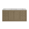 Chicago 60" Double Vanity, Walnut Whisper, w/ 3 CM Eternal Jasmine Pearl Silestone® Top w/FreePower Wireless Charger