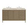 Chicago 60" Double Vanity, Walnut Whisper, w/ 3 CM Tajnar Eclos Top w/FreePower Wireless Charger