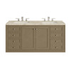 Chicago 60" Double Vanity, Walnut Whisper, w/ 3 CM Tajnar Eclos Top w/FreePower Wireless Charger