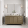 Chicago 60" Double Vanity, Walnut Whisper, w/ 3 CM Tajnar Eclos Top w/FreePower Wireless Charger