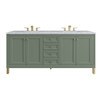 Chicago 72" Double Vanity, Smokey Celadon, w/ 3 CM Carrara Marble Top