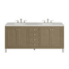 Chicago 72" Double Vanity, Walnut Whisper, w/ 3 CM Eternal Jasmine Pearl Silestone® Top