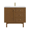 Laurent 36" Single Vanity, Honey Oak w/ Single Hole 3 CM White Zeus Silestone Top and Matching Backsplash