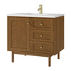 Laurent 36" Single Vanity, Honey Oak w/ Single Hole 3 CM White Zeus Silestone Top and Matching Backsplash