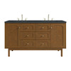 Laurent 60" Double Vanity, Honey Oak w/ 3 CM Charcoal Soapstone Silestone Top