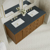 Laurent 60" Double Vanity, Honey Oak w/ 3 CM Charcoal Soapstone Silestone Top