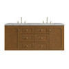 Laurent 60" Double Vanity, Honey Oak w/ 3 CM Victorian Silver Silestone Top