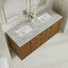 Laurent 60" Double Vanity, Honey Oak w/ 3 CM Victorian Silver Silestone Top