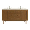 Laurent 60" Double Vanity, Honey Oak w/ 3 CM Tajnar Eclos Top w/FreePower Wireless Charger