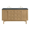 Laurent 60" Double Vanity, Light Natural Oak, w/ 3 CM Charcoal Soapstone Quartz Top