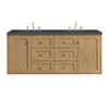 Laurent 60" Double Vanity, Light Natural Oak, w/ 3 CM Charcoal Soapstone Quartz Top