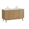 Laurent 60" Double Vanity, Light Natural Oak, w/ 3 CM Ethereal Noctis Quartz Top