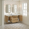 Laurent 60" Double Vanity, Light Natural Oak, w/ 3 CM Ethereal Noctis Quartz Top w/FreePower Wireless Charger