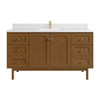 Laurent 60" Single Vanity, Honey Oak w/ Single Hole 3 CM White Zeus Silestone Top and Matching Backsplash