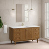 Laurent 60" Single Vanity, Honey Oak w/ Single Hole 3 CM White Zeus Silestone Top and Matching Backsplash