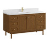 Laurent 60" Single Vanity, Honey Oak w/ Single Hole 3 CM White Zeus Silestone Top and Matching Backsplash