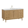 Laurent 60" Single Vanity, Light Natural Oak, w/ 3 CM Carrara Marble Top