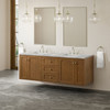 Laurent 72" Double Vanity, Honey Oak w/ 3 CM Carrara Marble Top