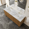 Laurent 72" Double Vanity, Honey Oak w/ 3 CM Carrara Marble Top