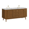 Laurent 72" Double Vanity, Honey Oak w/ 3 CM Carrara Marble Top
