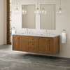 Laurent 72" Double Vanity, Honey Oak w/ 3 CM Ethereal Noctis Silestone Top w/FreePower Wireless Charger