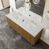 Laurent 72" Double Vanity, Honey Oak w/ 3 CM Ethereal Noctis Silestone Top w/FreePower Wireless Charger