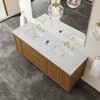 Laurent 72" Double Vanity, Honey Oak w/ 3 CM Ethereal Noctis Silestone Top w/FreePower Wireless Charger