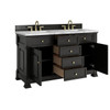 Brookfield 60" Double Vanity, Black Onyx w/3 CM Carrara White Marble Top