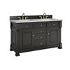 Brookfield 60" Double Vanity, Black Onyx w/3 CM Carrara White Marble Top